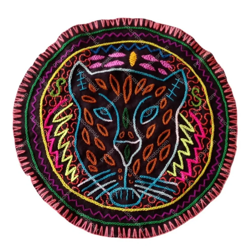 Handmade Rug Hand Embroidered Puma Design Geometric Patterns